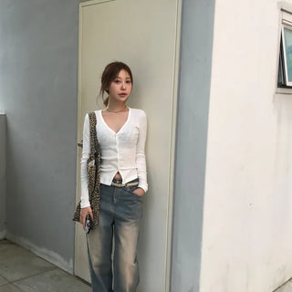 Orr V-neck ribbed knit long-sleeve cardigan