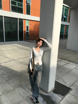 Orr V-neck ribbed knit long-sleeve cardigan
