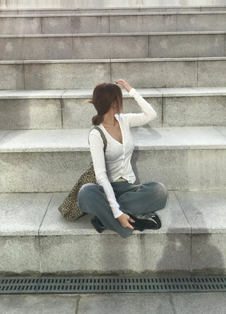 Orr V-neck ribbed knit long-sleeve cardigan