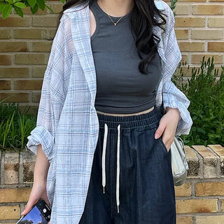 Bie Oversized Linen Check Shirt
