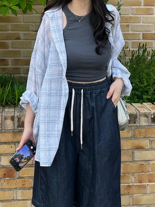 Bie Oversized Linen Check Shirt