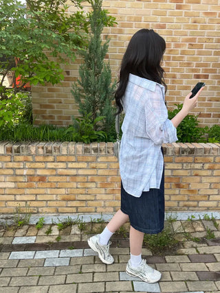Bie Oversized Linen Check Shirt