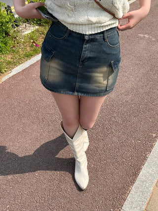 Bunny Pocket Cargo Denim Skirt