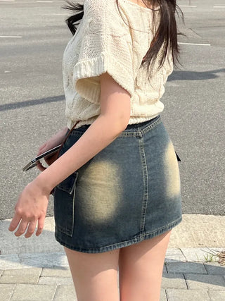 Bunny Pocket Cargo Denim Skirt
