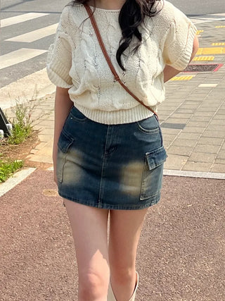 Bunny Pocket Cargo Denim Skirt