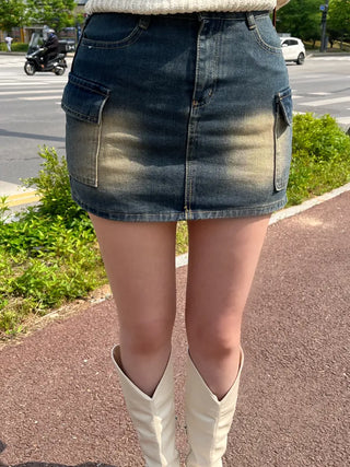 Bunny Pocket Cargo Denim Skirt