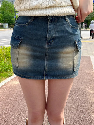 Bunny Pocket Cargo Denim Skirt