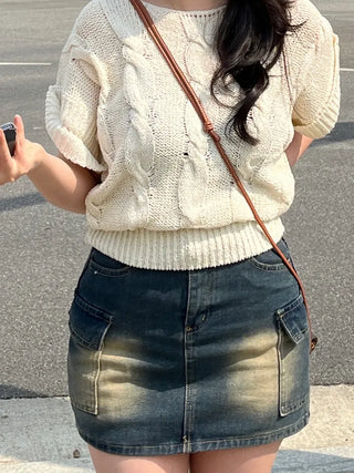 Bunny Pocket Cargo Denim Skirt