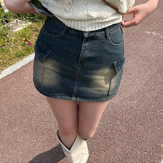Bunny Pocket Cargo Denim Skirt