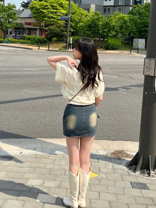 Bunny Pocket Cargo Denim Skirt