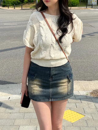 Bunny Pocket Cargo Denim Skirt
