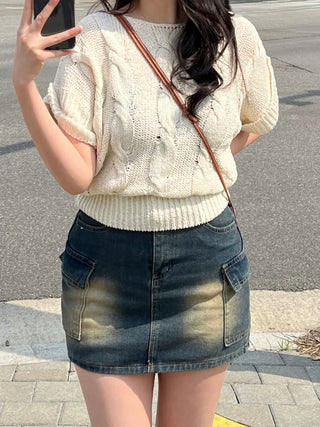 Bunny Pocket Cargo Denim Skirt