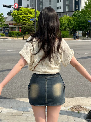 Bunny Pocket Cargo Denim Skirt