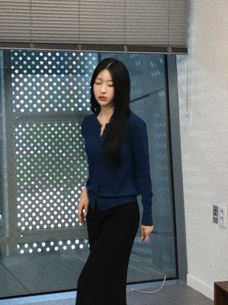 Noir Standard Fit V-Neck Long Sleeve Cardigan