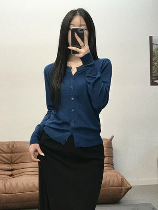 Noir Standard Fit V-Neck Long Sleeve Cardigan