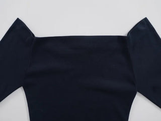 Sailor Square Neck Off-Shoulder Long Sleeve T-shirt