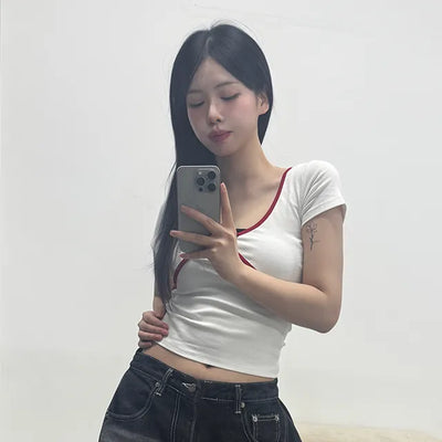Rafi Color Block Ribbon Point Short Sleeve T-shirt