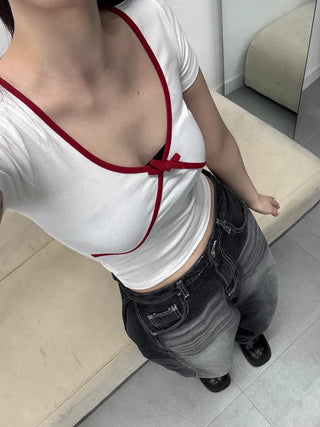 Rafi Color Block Ribbon Point Short Sleeve T-shirt