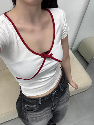 Rafi Color Block Ribbon Point Short Sleeve T-shirt