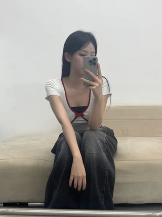 Rafi Color Block Ribbon Point Short Sleeve T-shirt