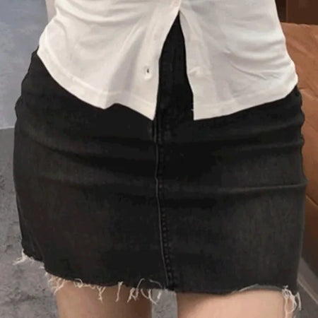 Doe black washed denim mini skirt
