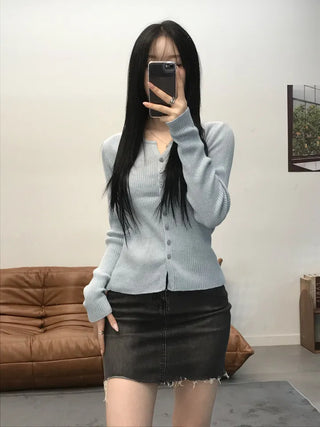 Doe black washed denim mini skirt