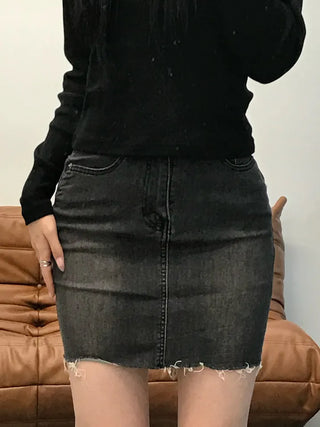 Doe black washed denim mini skirt