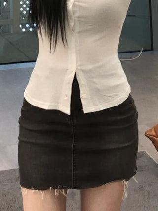 Doe black washed denim mini skirt