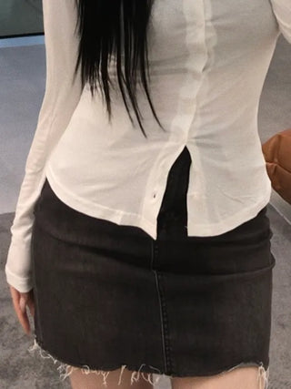 Doe black washed denim mini skirt