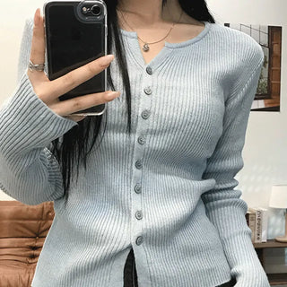 Bello Ribbed Slit Knit Long Sleeve Cardigan