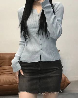 Bello Ribbed Slit Knit Long Sleeve Cardigan