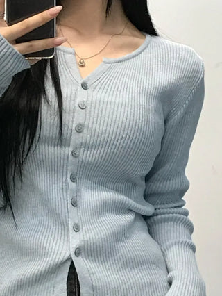 Bello Ribbed Slit Knit Long Sleeve Cardigan