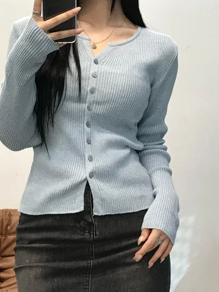 Bello Ribbed Slit Knit Long Sleeve Cardigan