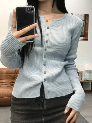 Bello Ribbed Slit Knit Long Sleeve Cardigan