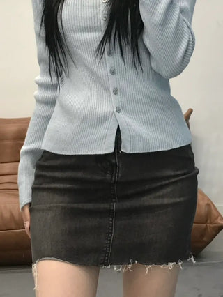 Bello Ribbed Slit Knit Long Sleeve Cardigan