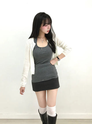 Terre Basic Ribbed Knit Crop Cardigan