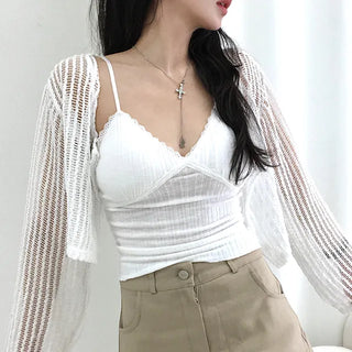 Sub Lace Ribbed Sleeveless Strap Top