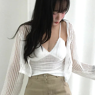 Sub Lace Ribbed Sleeveless Strap Top