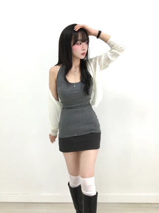 Rayu Striped Halterneck Long Sleeveless Top
