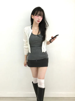Rayu Striped Halterneck Long Sleeveless Top