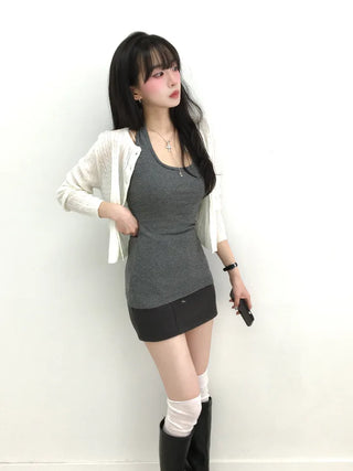 Rayu Striped Halterneck Long Sleeveless Top