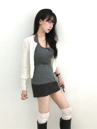 Rayu Striped Halterneck Long Sleeveless Top