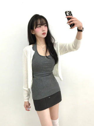 Rayu Striped Halterneck Long Sleeveless Top