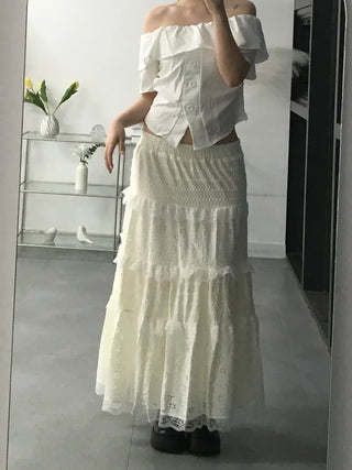 Dubi Frill Off-Shoulder Short-Sleeve Blouse