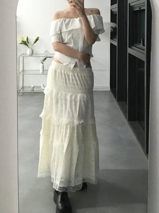 Dubi Frill Off-Shoulder Short-Sleeve Blouse