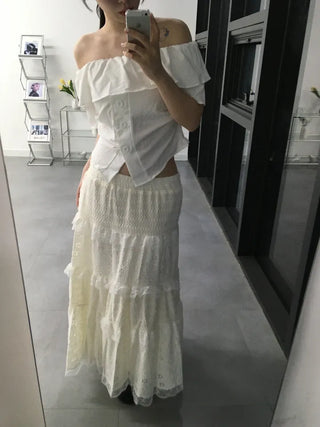Dubi Frill Off-Shoulder Short-Sleeve Blouse