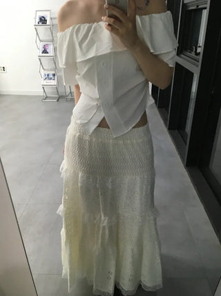 Dubi Frill Off-Shoulder Short-Sleeve Blouse