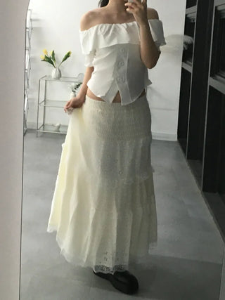 Dubi Frill Off-Shoulder Short-Sleeve Blouse