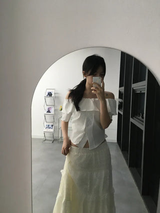 Dubi Frill Off-Shoulder Short-Sleeve Blouse