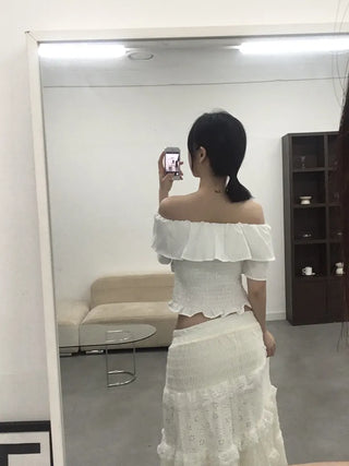 Dubi Frill Off-Shoulder Short-Sleeve Blouse